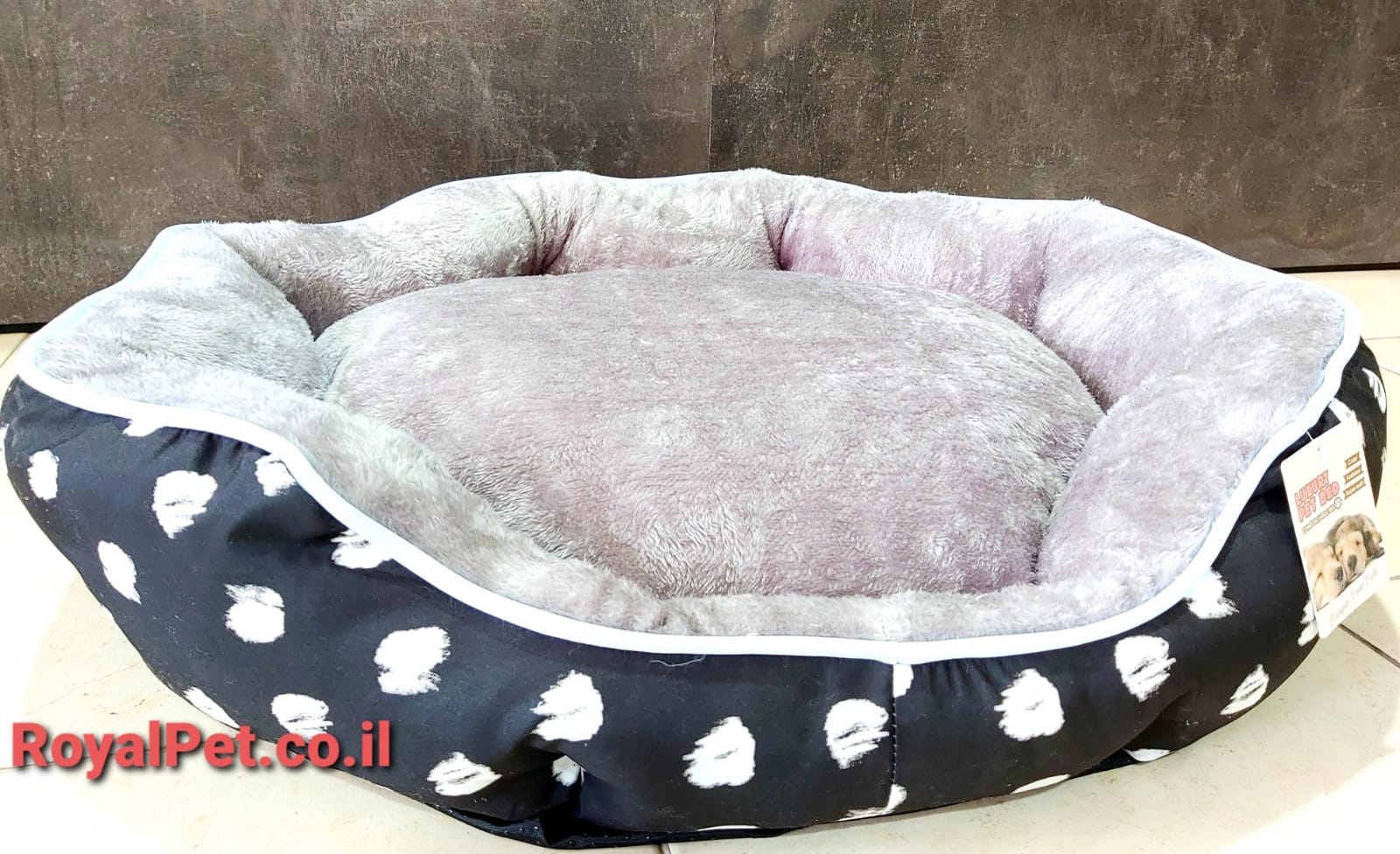 מיטה עגולה פרוותי מנוקדת שחור 70 ס''מ LUXURY PET BED