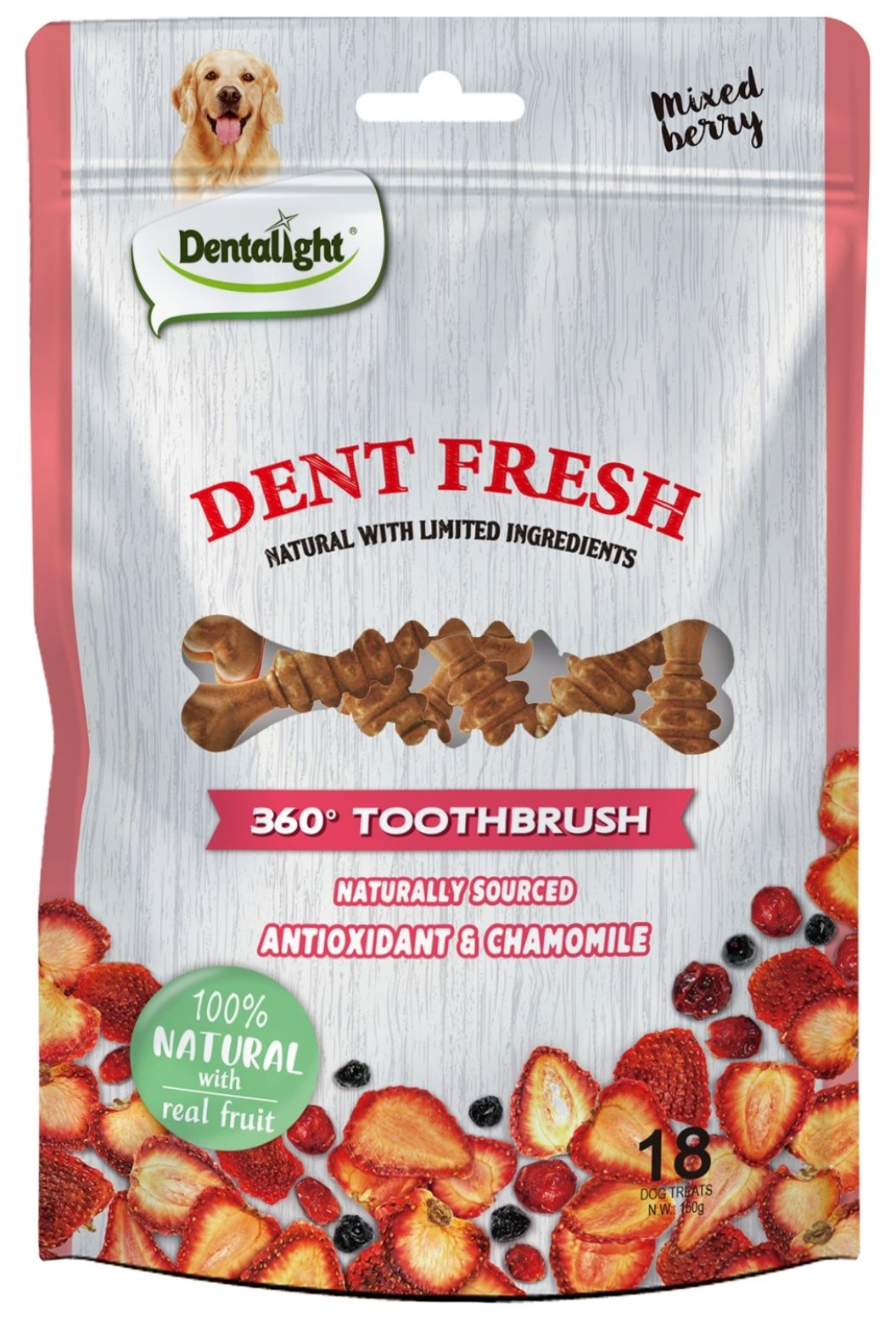 דנט פרש חטיף דנטלי פירות יער דנטלייט 150 גרם Dentalight Dent Fresh