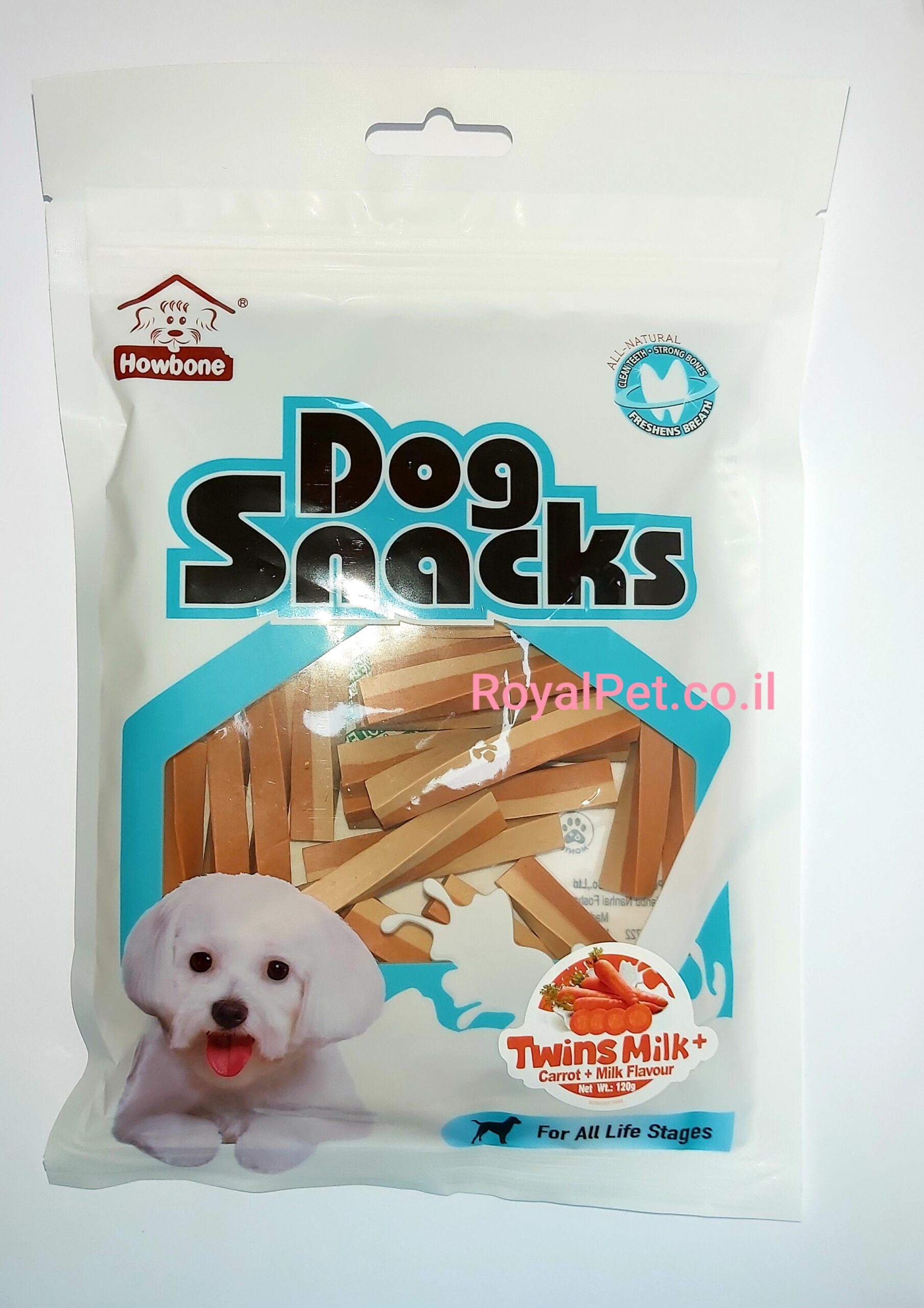 דוג סנקס מיני דנטלי טווינס מילק גזר האובון 120 גרם Howbone Dog Snacks