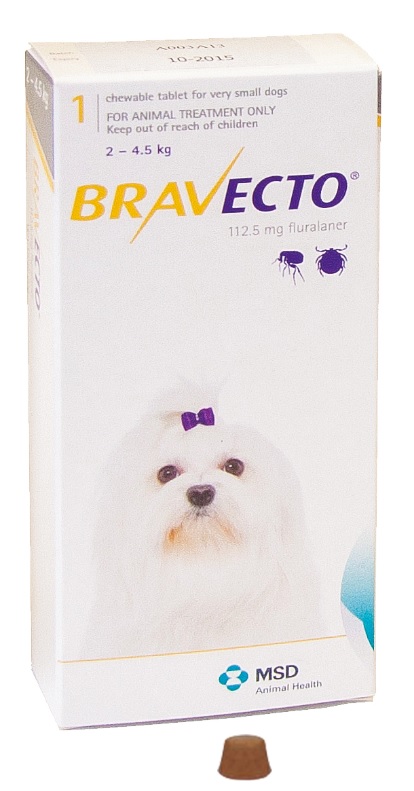 ברבקטו טבליה לכלבים 2 - 4.5 ק"ג Bravecto chewable