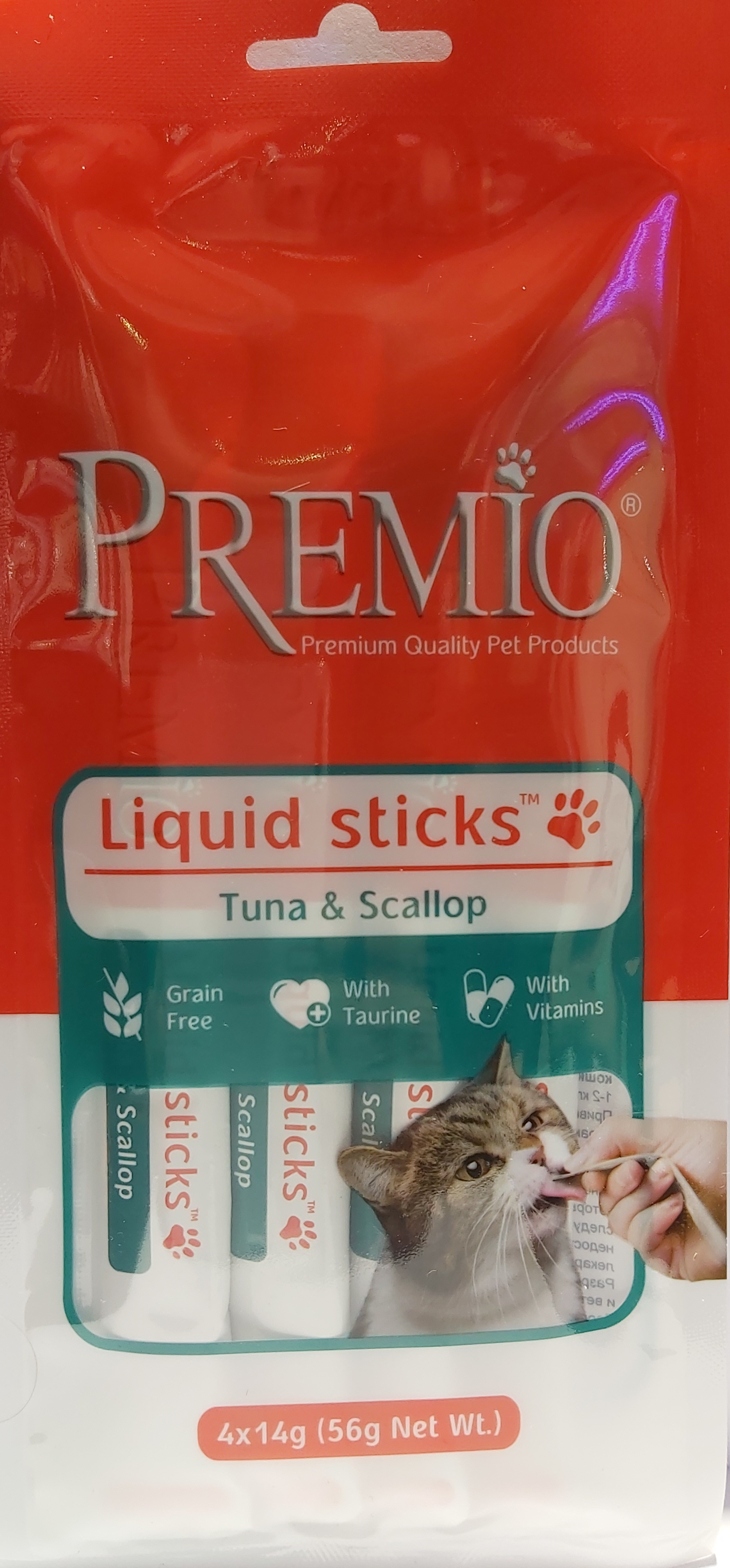 פרמיו שלוק טונה וצדפות חטיף רטוב לחתול Premio Liquid Sticks Tuna & Scallop